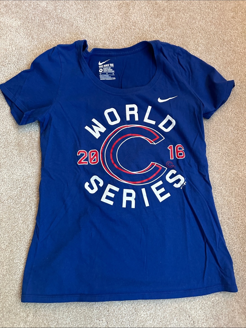 Nike Women’s Royal Blue World Series Graphic Tee with Red and White Accents